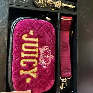 Juicy Couture Magenta Quilted Velvet Crossbody with Gold Embroidery